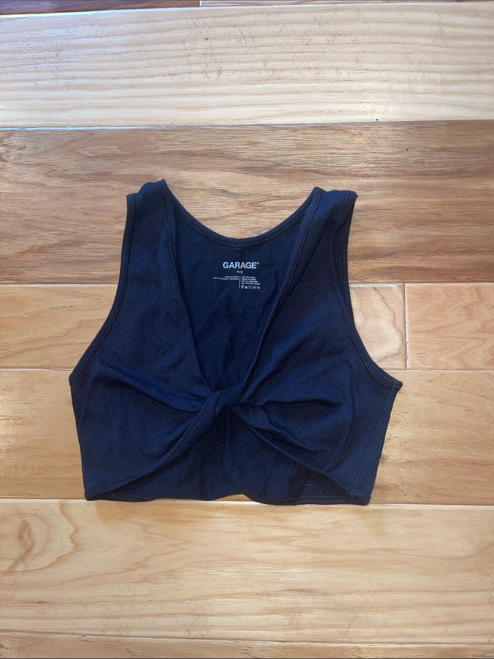 Garage Black Twist-Front Ribbed Crop Top